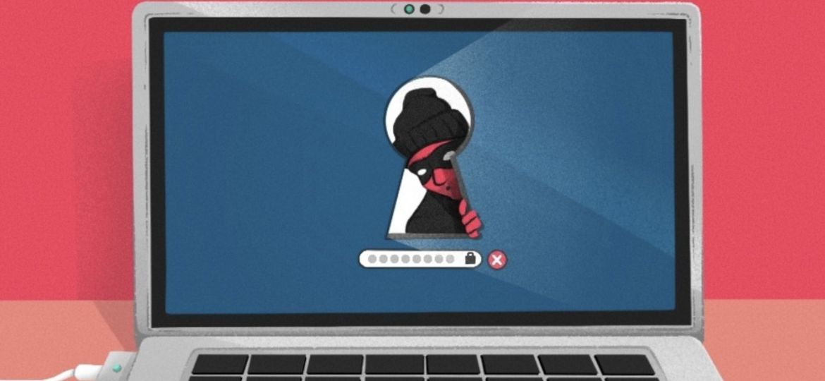 Drawing of laptop with a robber looking through a keyhole on the screen